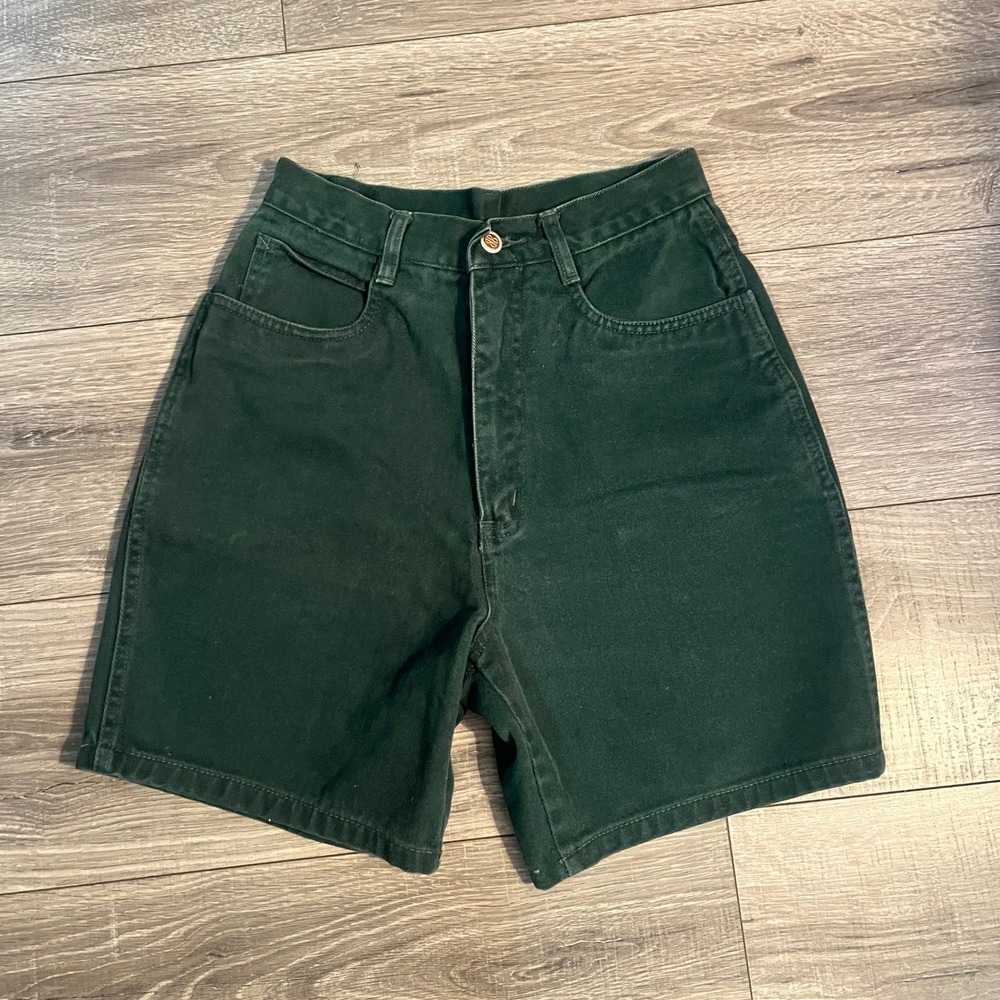 Vintage Bill Blass Forest Green High Waisted Denim Shorts Size 6 Cotton 90s